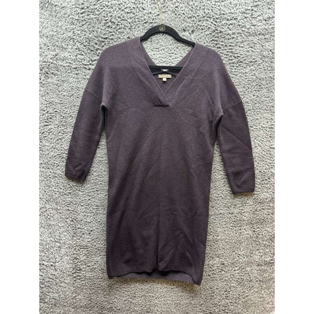 Lilla P 3/4 Sleeve Cotton-Blend V-Neck Mini Sweater Dress Purple Womens Size XS